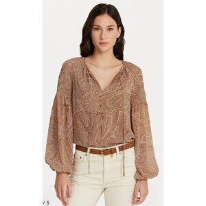 Lauren Ralph Lauren blouse GRAYELLE LONG SLEEVE BLOUSE Paisley print sheer xs